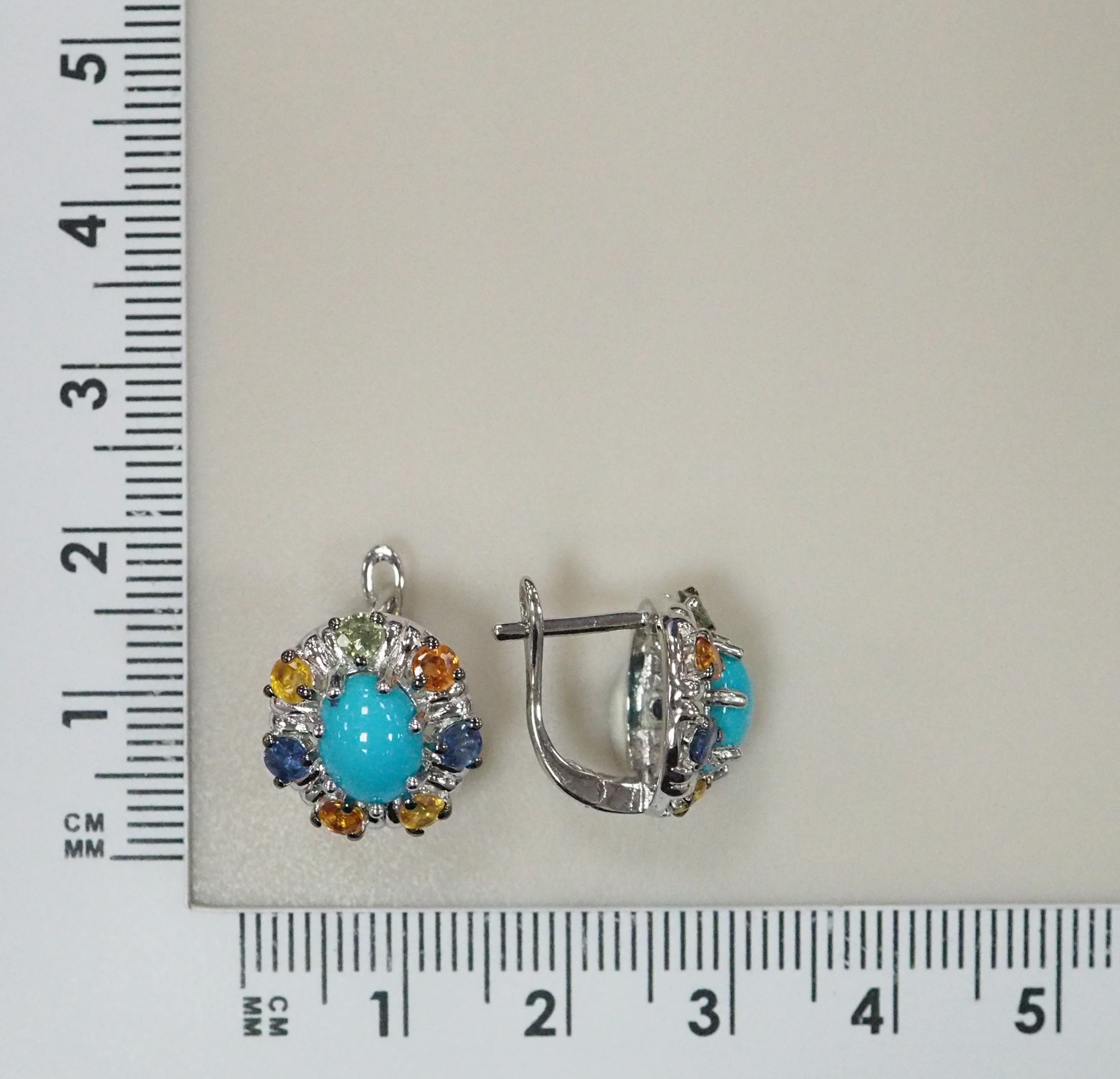 Серебряные серьги с бирюзой и мультисапфирами